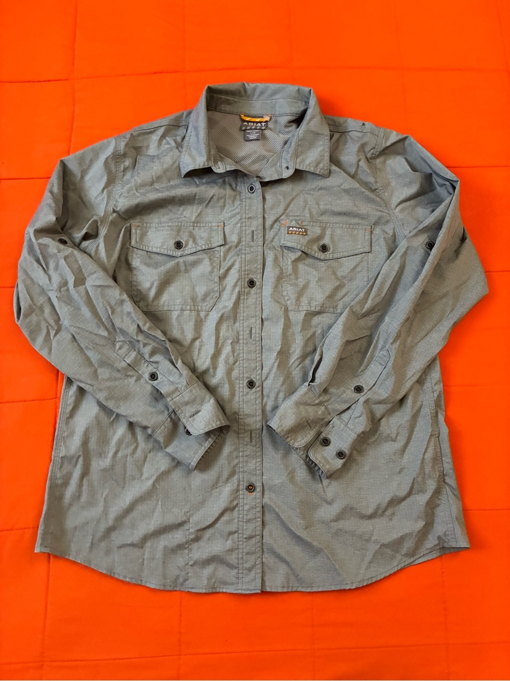 Ariat Rebar Shirt Womens Large Purple Gray Sleeve Button Up Vented Stretch Work